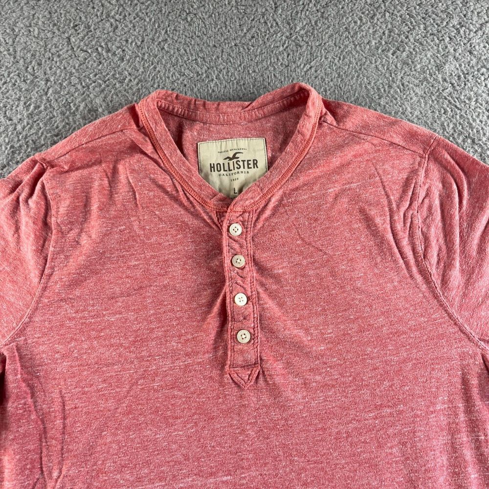 Hollister T Shirt Mens Large‎ Pink Henley Casual Surf Preppy Cali Long Sleeve